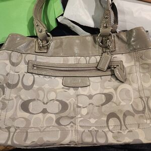 Coach Beige and Gray Signature Shoulder Bag